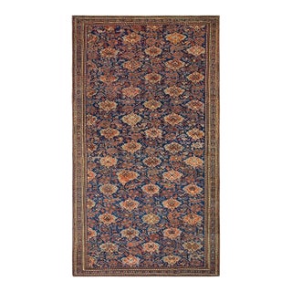 Blue Antique Tribal Geometric 19th Century Turkish Oushak Smyrna Carpet Rug For Sale