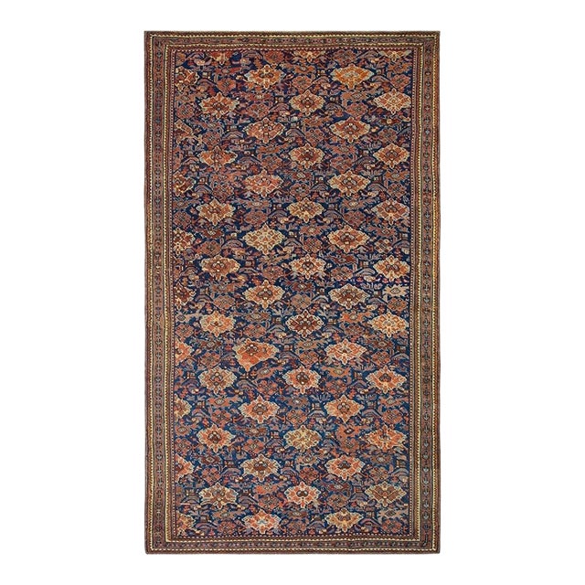 Blue Antique Tribal Geometric 19th Century Turkish Oushak Smyrna Carpet Rug For Sale