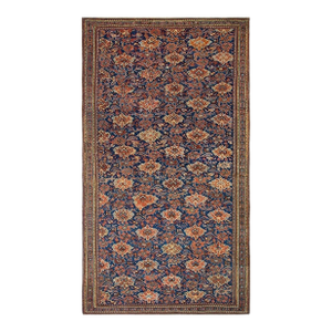 Expressive Antique Turkish Smyrna Oushak Rug in a Navy Background Color With Boho Chic Styles