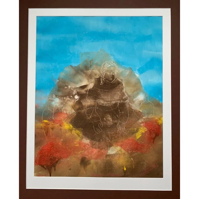 Mid 20th Century "Market in Taluca" Modern Abstract Figurative Monotype, Framed For Sale - Image 13 of 13