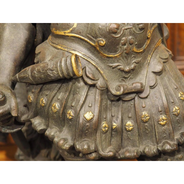 Pair of Highly Detailed Cast Antique Military Figures With Gilt Accents For Sale - Image 4 of 13