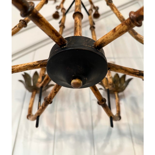Vintage Faux Bamboo Chinoiserie Chandelier With Bells & Tortoiseshell Finish - Underwriters’ Laboratories For Sale - Image 11 of 12