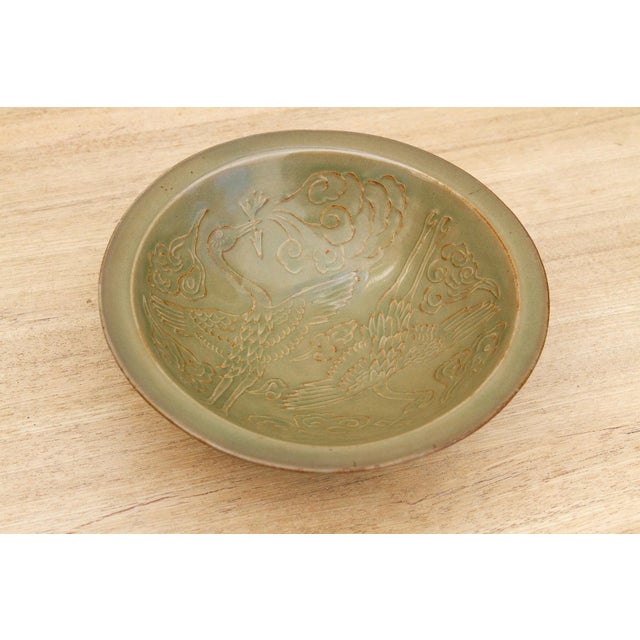 Asian Antique Dragon Engraved Yaozhou Celadon Bowl For Sale - Image 3 of 8