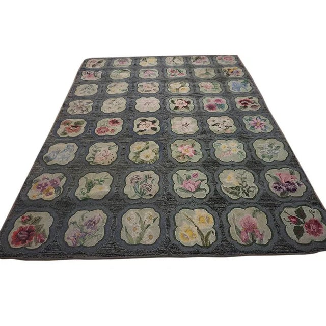 Mid-20th Century American Hooked Rug ( 5'10" x 7'6" ) Antique American Hooked Rug Small Scatter Size Wool & Cotton,...