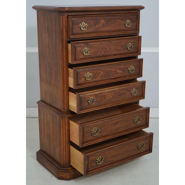 Traditional Thomasville Oak 6 Drawer High Chest For Sale - Image 3 of 16