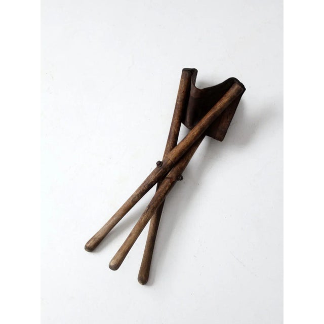 Brown Vintage Leather Three Leg Traveling Stool For Sale - Image 8 of 9