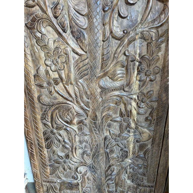1920s Vintage Tree of Life Carved Wood Door – Wellness Wall Décor Rustic Barn Door Panel 84x36 For Sale - Image 5 of 6