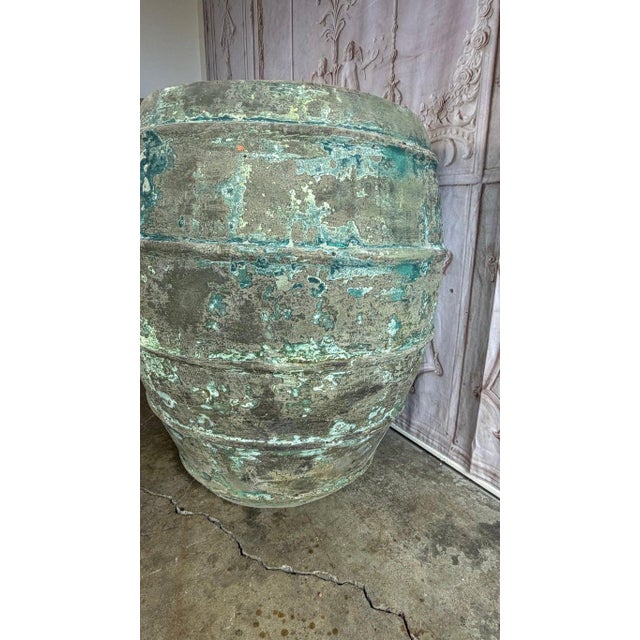 Mediterranean Barreal Jars - Verdigris Patinated Terracotta Olive Vassels For Sale - Image 4 of 17