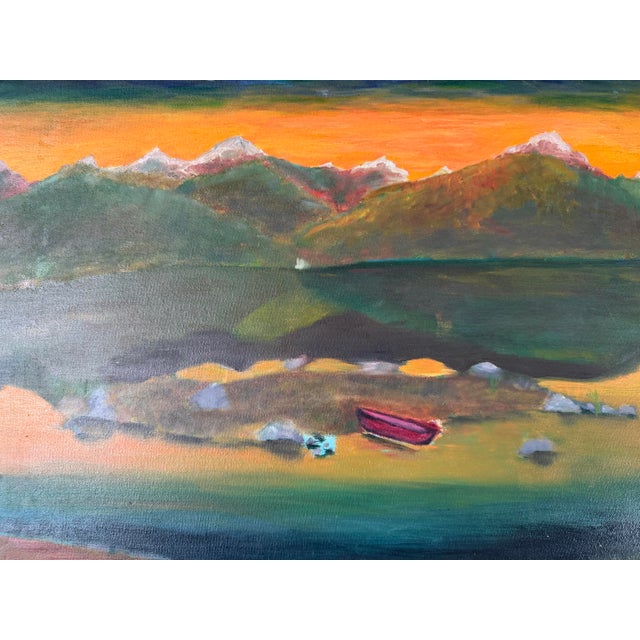 Vintage Expressionist Mountain Landscape Sunset Oil Painting on Canvas – Unframed For Sale - Image 10 of 11