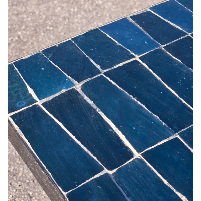 Petrol Blue Handcrafted Rectangular Mosaic Tile Accent Table For Sale In Orlando - Image 6 of 6