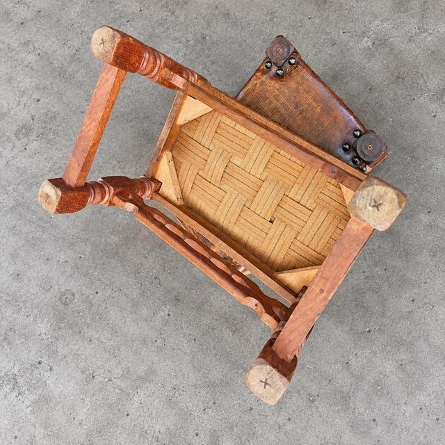 1920s Spanish Medieval-Style Wood and Leather Ottomans, 1920s Set of 2 For Sale - Image 5 of 8