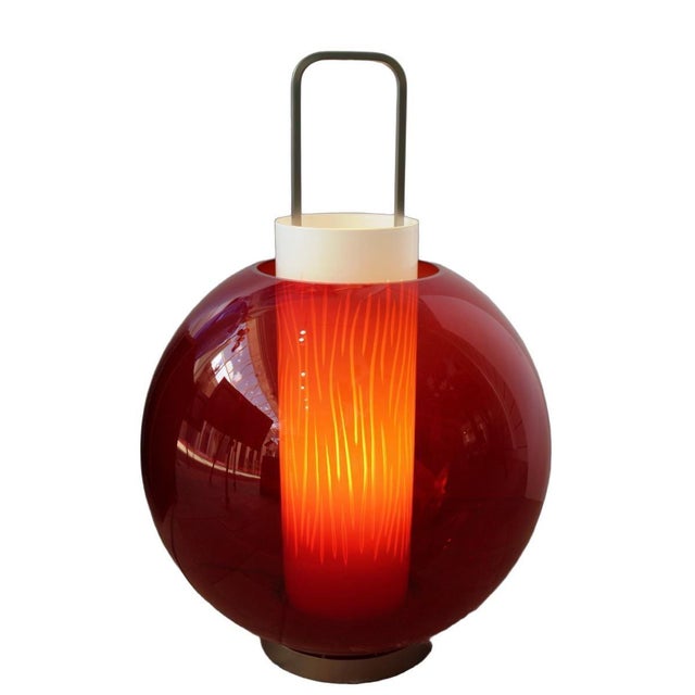 Price reduced $2,000. Now only $1,900! Delightful table lamp in deep red from the furnaces of Barovier & Toso, Murano....