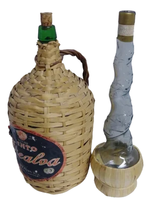 1970s Wicker Wine Bottles - a Pair