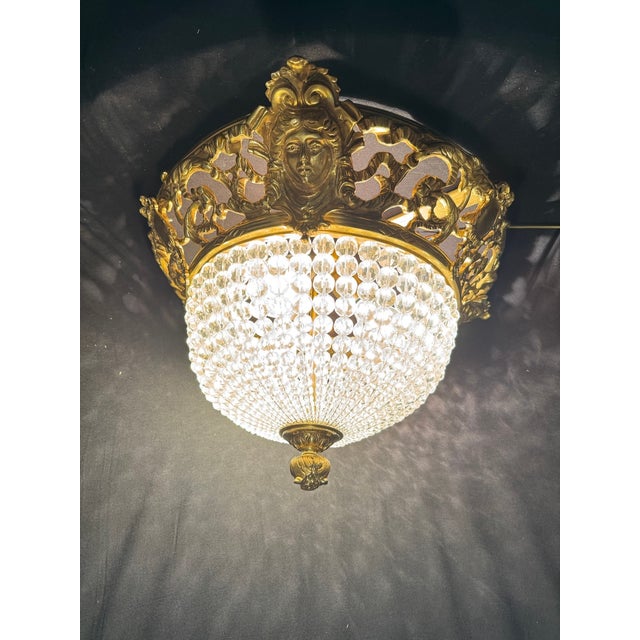 1970s 1970s Baroque Bronze Crystal Gold Ceiling Lamp Chandelier For Sale - Image 5 of 16