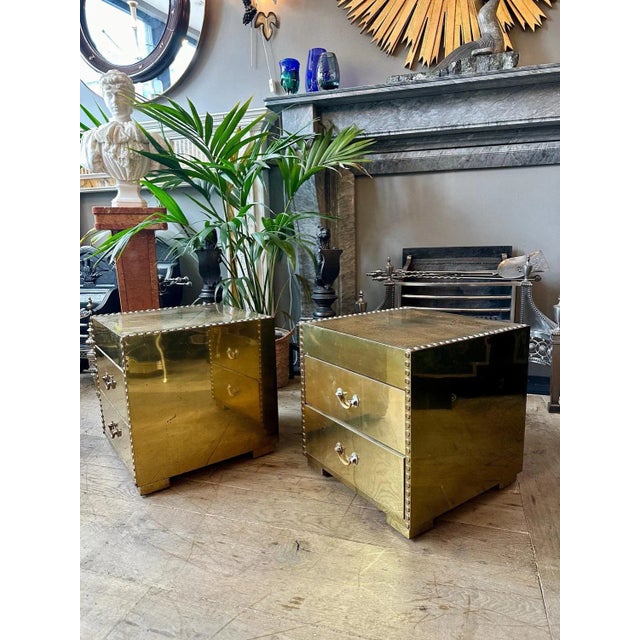 Brass Clad Bedside Cabinets by Sarreid Ltd, 1970s, Set of 2 For Sale - Image 9 of 12