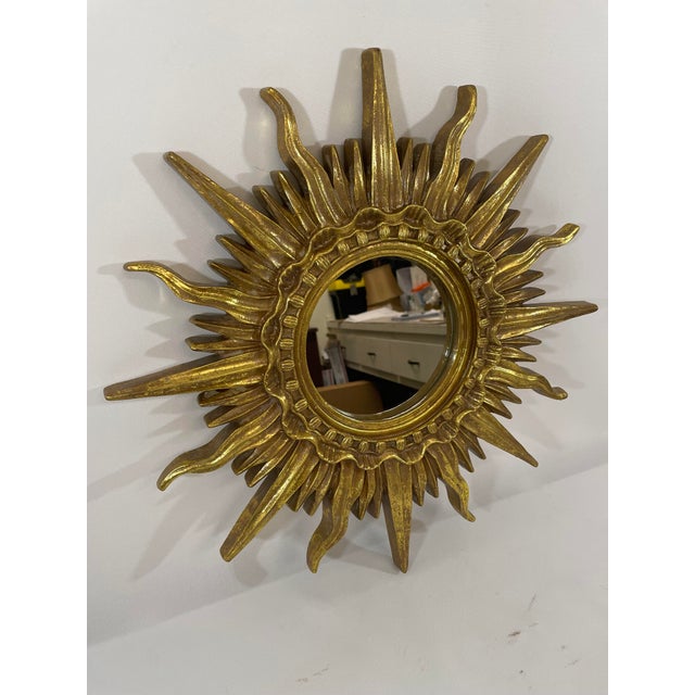 Gold 1960s French Style 17.25" Gilded Sunburst Wall Mirror For Sale - Image 8 of 18