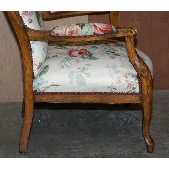 Victorian Hand Carved Walnut Show Framed High Back Armchair in Colefax Fowler For Sale - Image 14 of 16