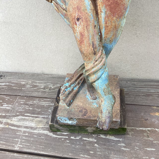 Antique Large Iron Garden Statue " Dancing Nymph With Scarf" on Plinth For Sale - Image 4 of 12