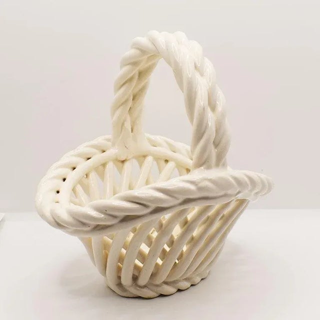 Late 20th Century White Trompe l'Oeil Ceramic Italian Basket For Sale - Image 5 of 8