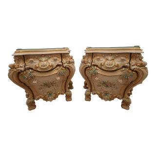 1980s Italian Silik Vintage Carved Hand-Painted Nightstands For Sale