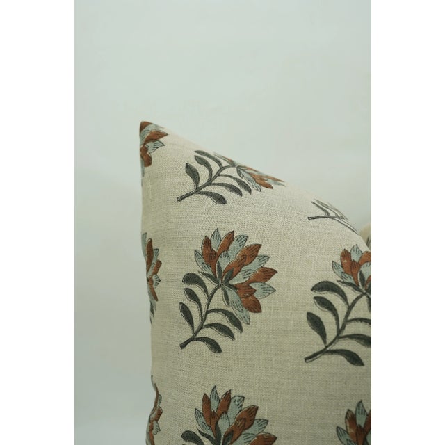 Not Yet Made - Made To Order Block Printed Pillow Cover in Thick Linen for Sofa Couch or Bed 14x20 Inch- Summer Flower For Sale - Image 5 of 5