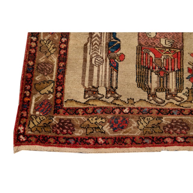 Tan Antique Hand Knotted Malayer Rug For Sale - Image 8 of 12
