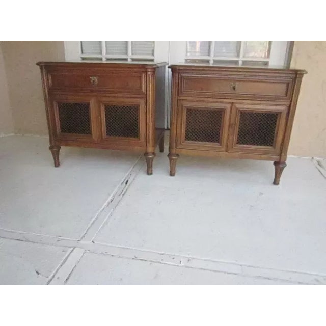 Wood Vintage Henredon French Provincial Mesh Door Nightstands End Tables Set of 2 For Sale - Image 7 of 12