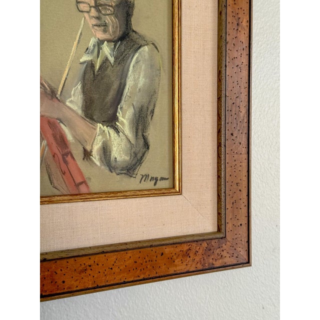 Pistachio Framed Original Pastel Portrait Sketch of Violinist, Signed For Sale - Image 8 of 9