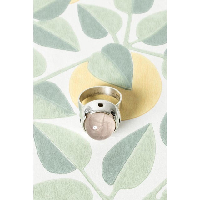 Metal Silver and Rose Quartz Ring by Martti Viikinniemi, 1966 For Sale - Image 7 of 7