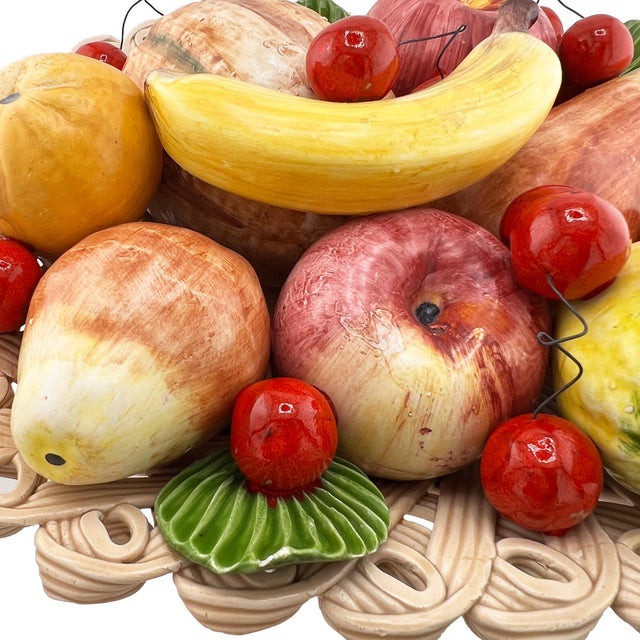 Ceramic Italian Ceramic Bassano Majolica Trompe L’Oeil Fruit Centerpiece Basket For Sale - Image 7 of 9