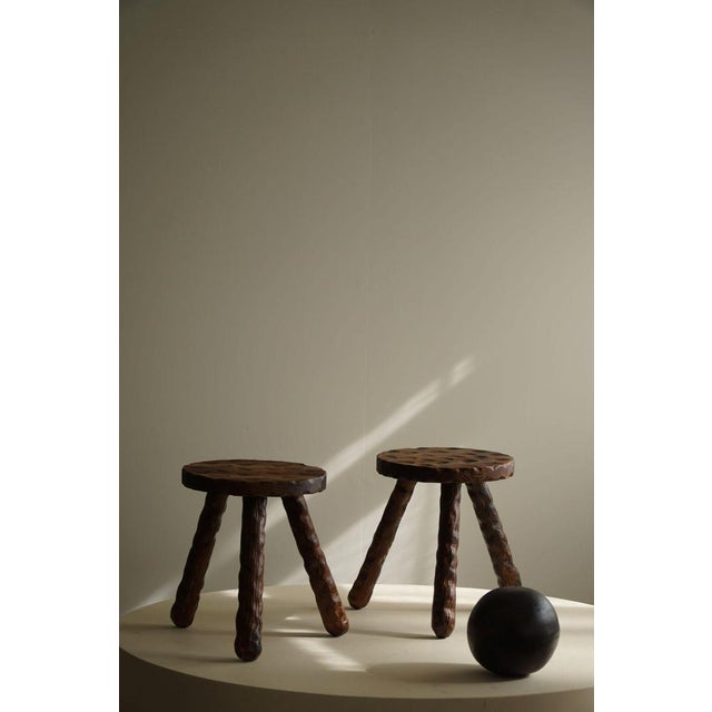 Set of Mid-Century Modern Swedish Wabi Sabi Carved Stools in Pine, 1960s For Sale - Image 11 of 16