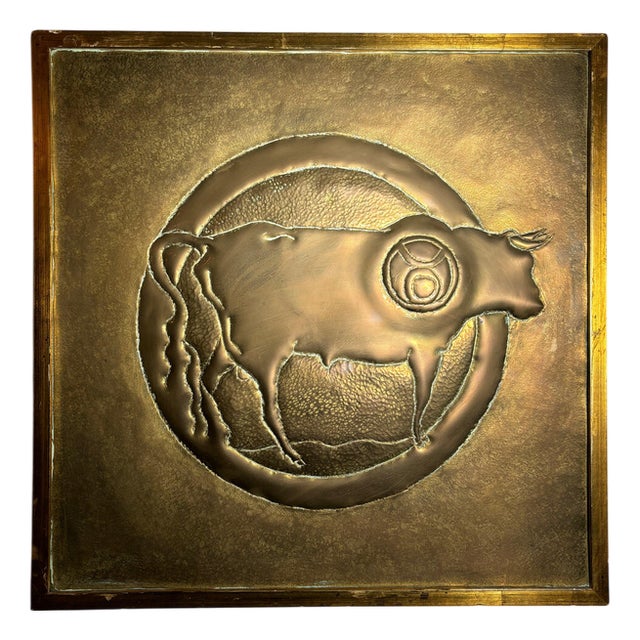 Brass Etched Bull, 1970s For Sale
