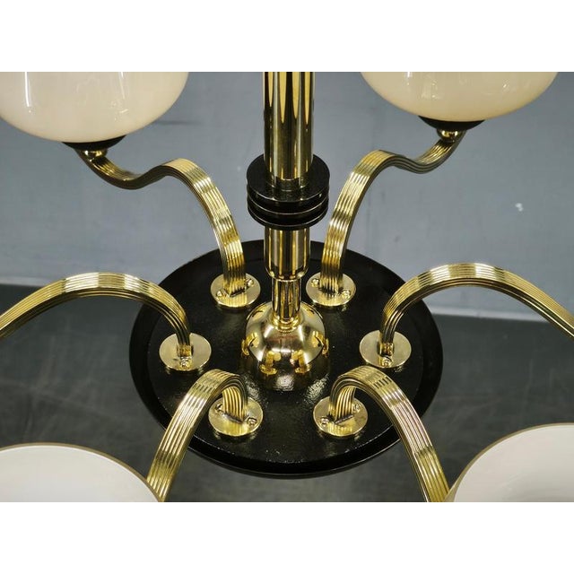 Italian Brass Chandelier with Opaline Glass Shades, 1950s For Sale - Image 11 of 17
