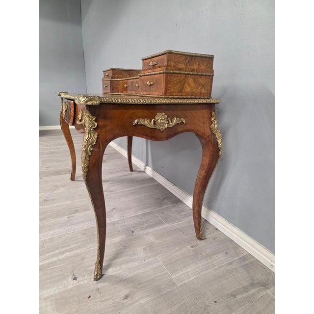 Antique 19th Century Burr Walnut Leather Top Desk For Sale - Image 4 of 7