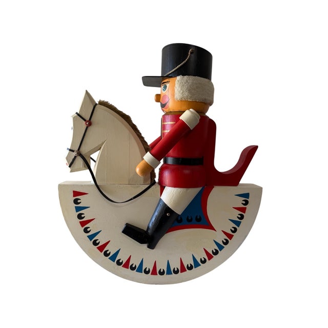 Folk Art Unknown, Vintage Huge German Folk Art Wood Sculpture Rocking Horse Erzgebirge Reiterlein For Sale - Image 3 of 18