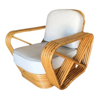 Restored Vintage Five-Strand Square Pretzel Rattan Lounge Chair For Sale