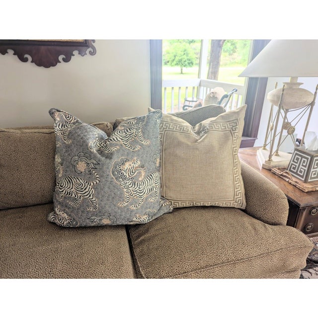 Textile Designer Tibetan Tiger Pillow Covers Attributed to Clarence House- A Pair For Sale - Image 7 of 12