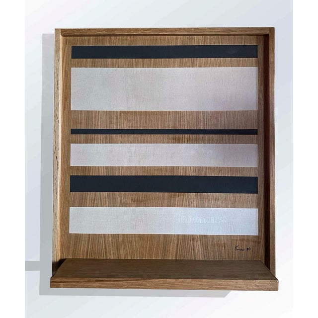 "Romanico Pisano" object holder by Pietro Meccani. Wall design object made up of an oak panel with shelf and painting that...