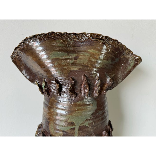 Available for sale this fabulous Vintage Mid century organic modern brutalist - style art pottery vase. Lovely texture and...