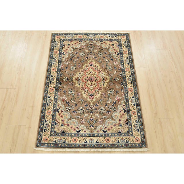 Farmhouse Kashan Rug 3’5” X 4’9” Brown Wool Vintage Traditional Hand-Knotted Carpet For Sale - Image 3 of 12