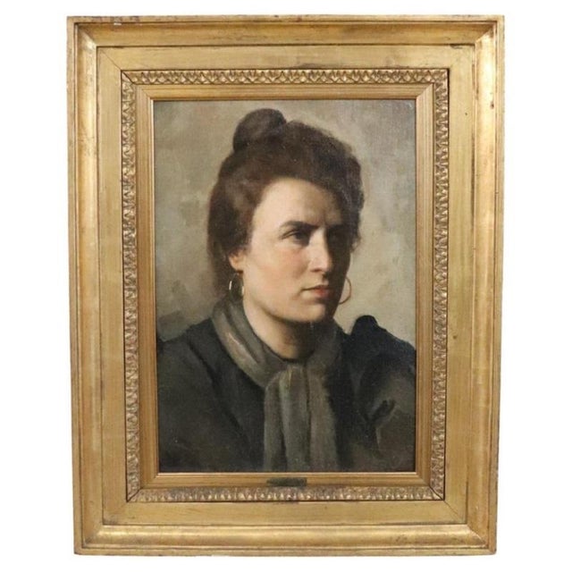 Nazzareno Sidoli, Female Portrait, Oil Painting on Canvas, Early 20th Century, Framed For Sale - Image 16 of 16