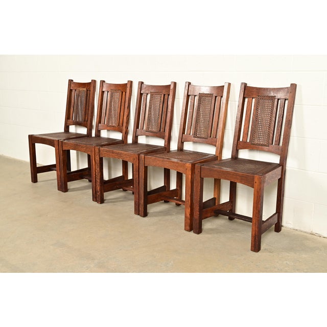 Lifetime Furniture Antique Mission Oak and Cane Arts & Crafts Dining Chairs, Set of Five For Sale - Image 11 of 11