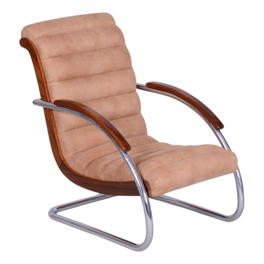 Bauhaus Armchair Model K32 in Beech and Chrome attributed to R. Slezak, Czech, 1930s For Sale