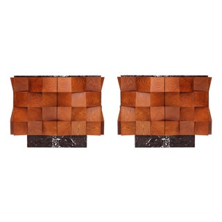 Modern Sideboards in Wood with Burgundy Marble Top, Italy, 2000, Set of 2 For Sale