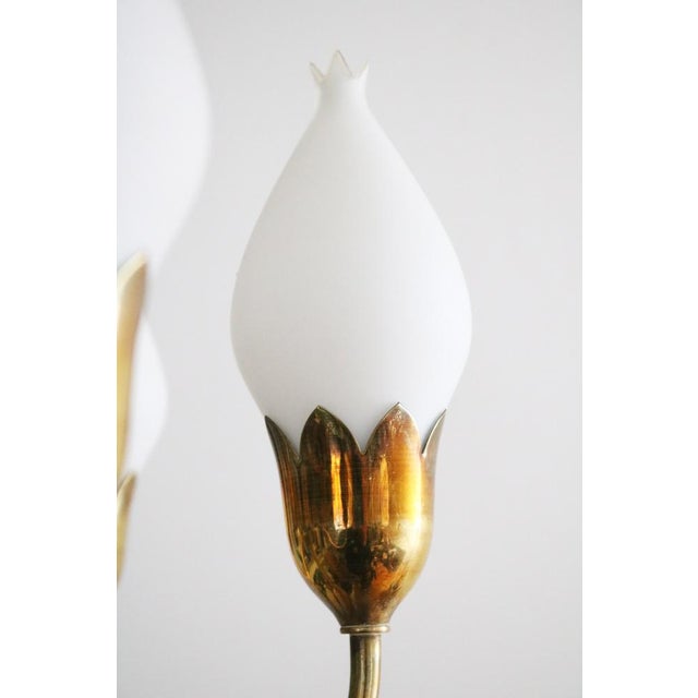 Vintage Danish Tulip Chandelier in Brass and Opal Glass from Fog & Mørup, 1950s For Sale - Image 6 of 10
