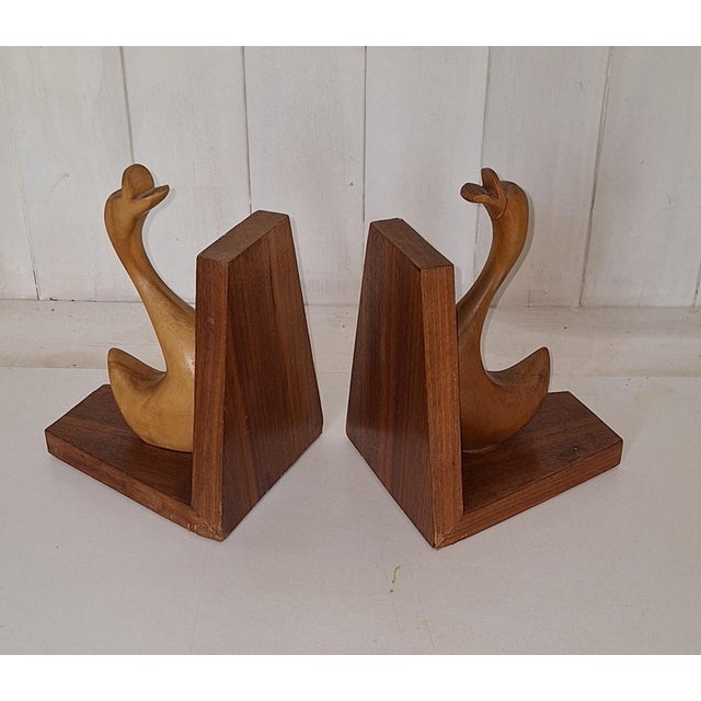 Vintage Bookends with Teak Wood Corners and Maple Duck Figures, 1970s, Set of 2, in Very Good conditions. Designed 1970 to...