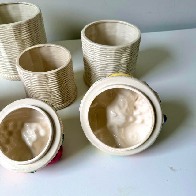 Wicker and Fruit Motif Canisters: Set of 3 For Sale - Image 9 of 12