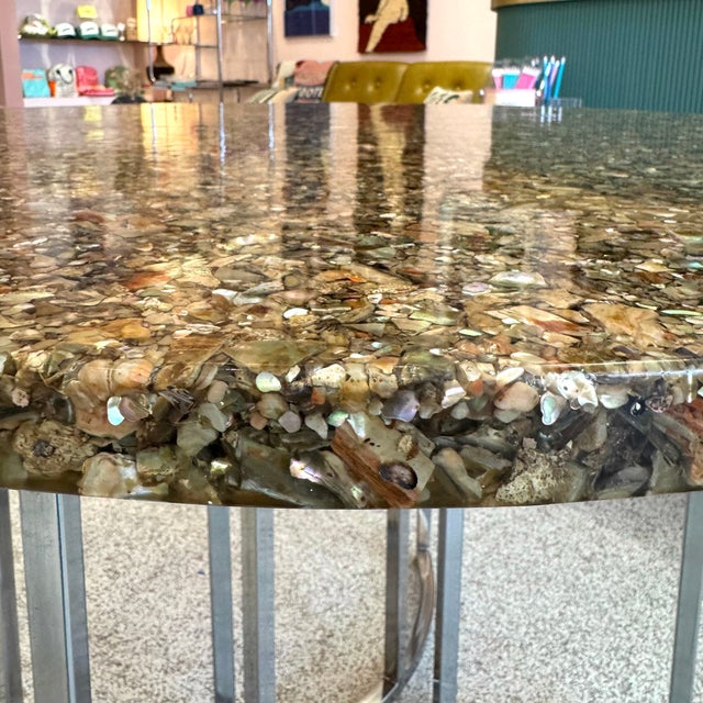 Vintage Abalone Shell Resin and Chrome Circular Dining Table For Sale - Image 10 of 14