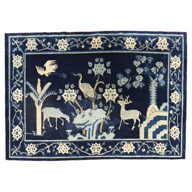Baby Blue Early 20th Century Chinese Peking Pictorial Rug - 4'4" x 6'10" For Sale - Image 8 of 18