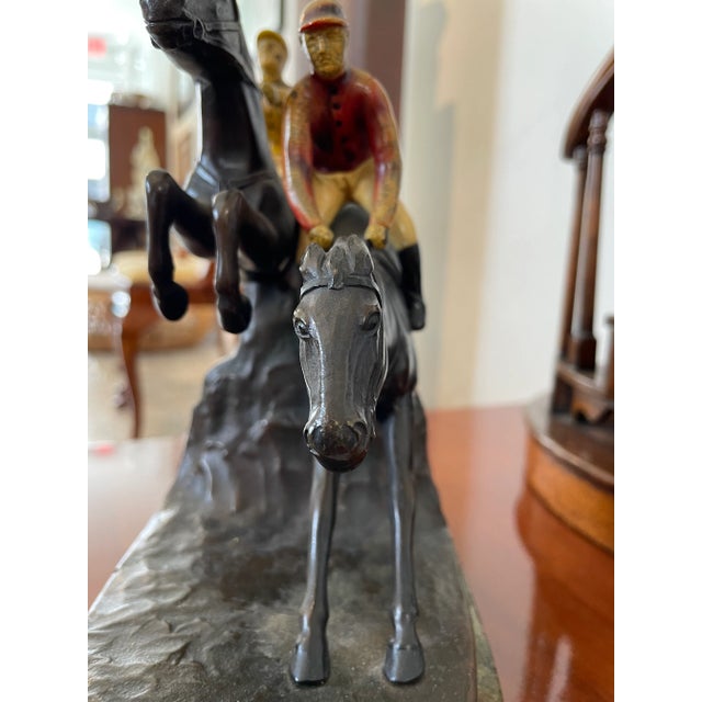 Metal English Steeple Chase Sculpture Hans Harders Polychrome Bronze Horse Race For Sale - Image 7 of 12